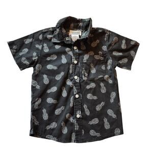 Alex & Jack Boys Shirt Size 4T Gray Pineapple Print Short Sleeve Button Down
